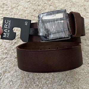 New Marc new york leather belt gridlock dark brown waist buckle- 40 large xl men
